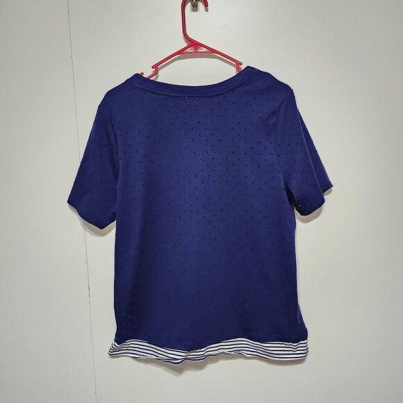 Emily Daniels Blue Nautical Top Large V Neck Red Trim Yacht Club Coastal - Picture 3 of 8